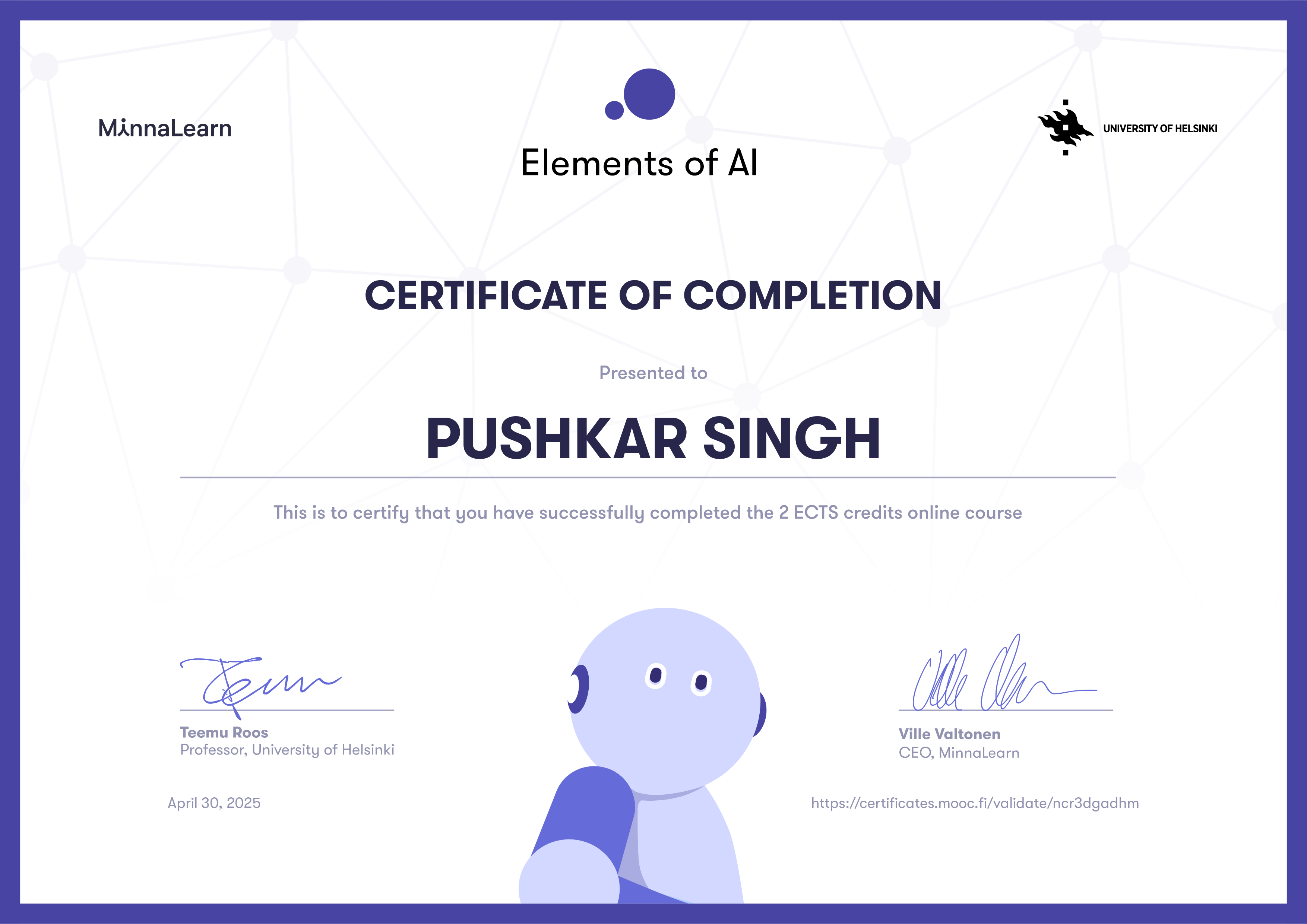 Elements of AI Certificate