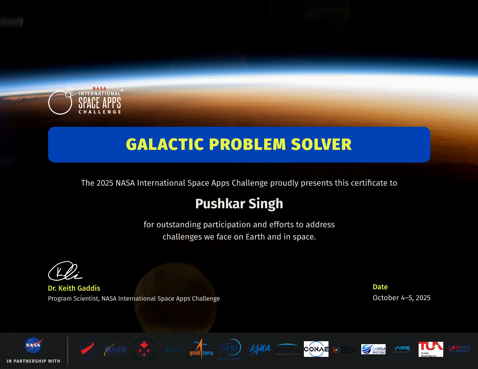 NASA Participant Certificate